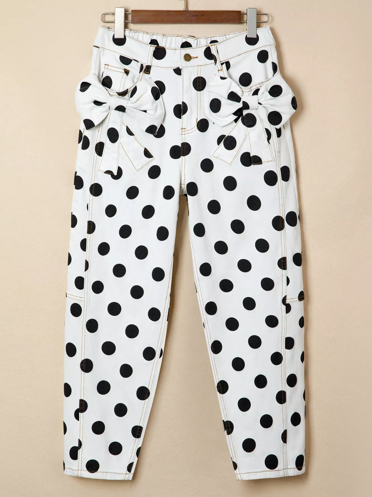 White dotted jeans back view