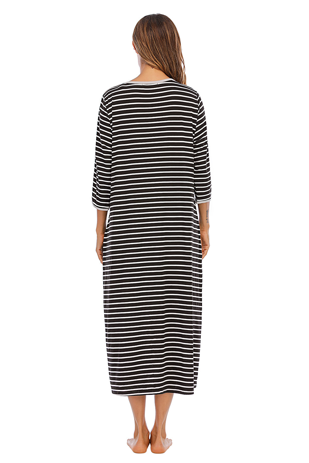 Round Neck Three-Quarter Sleeve Midi Night Dress - Fashorio