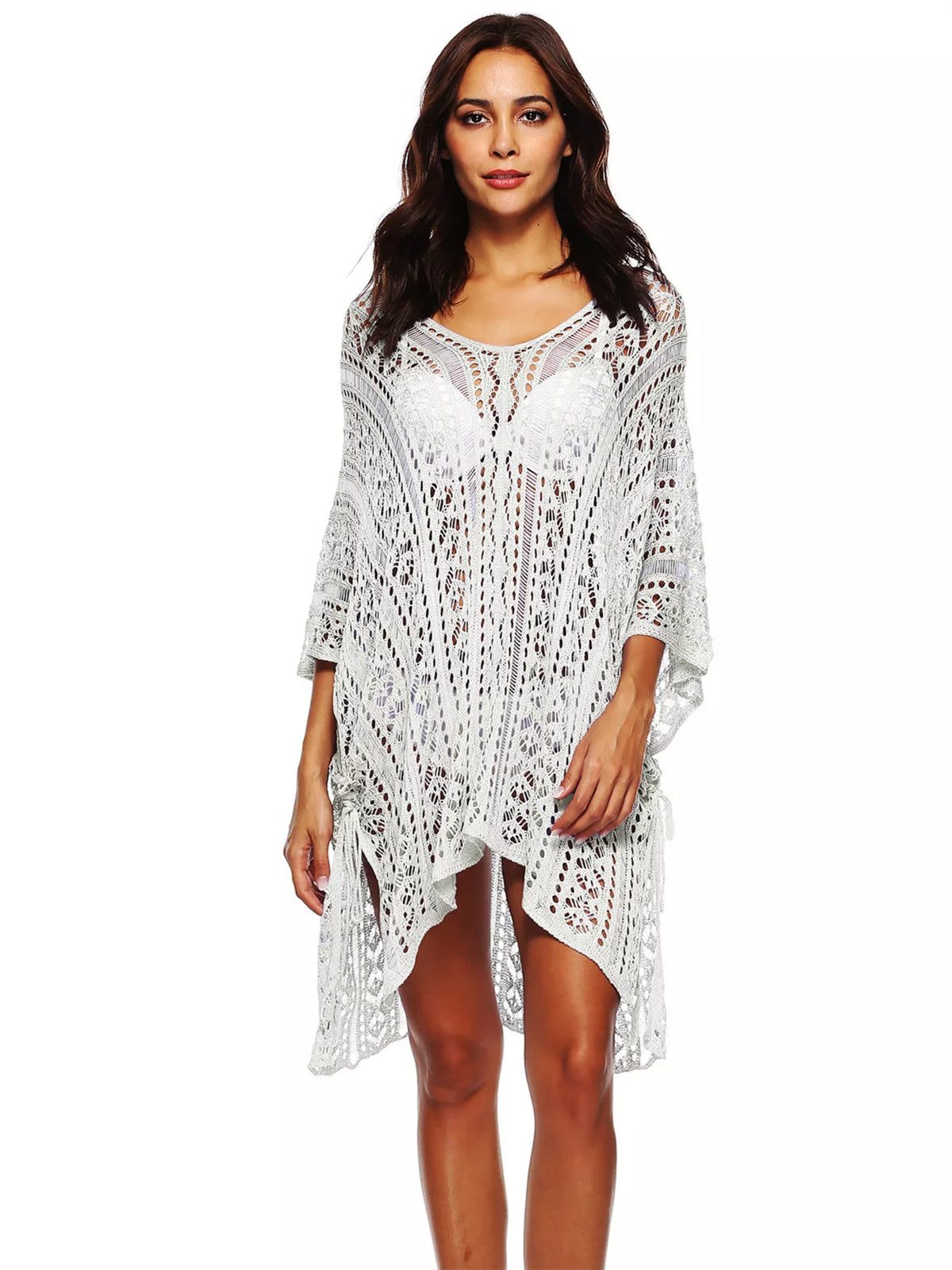 crochet knit beach cover up dress detail