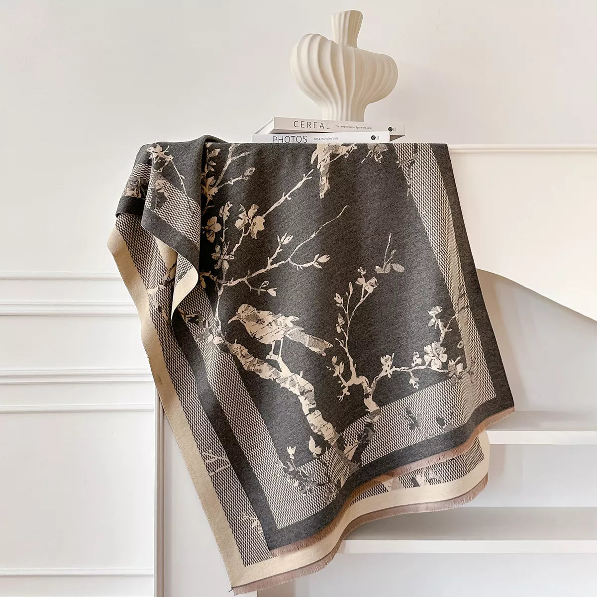 Everyday raw hem scarf looped for a cozy look