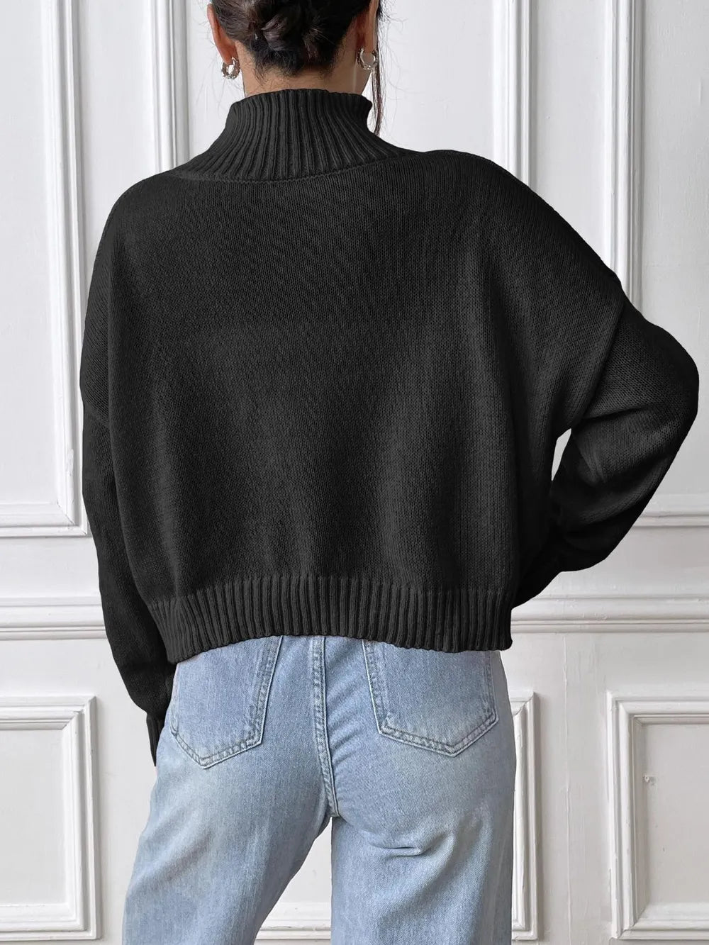 Turtleneck sweater bow accent close up detail