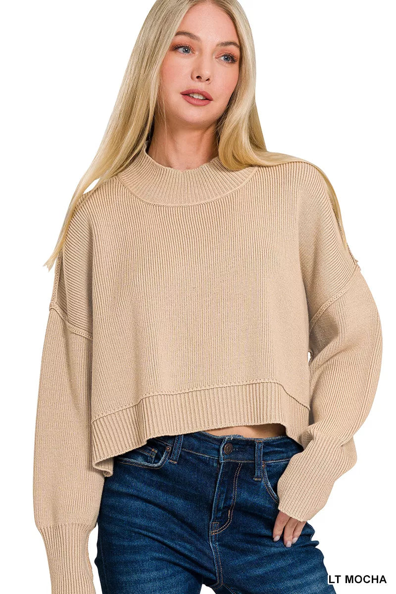 Mocha oversized cropped sweater front view