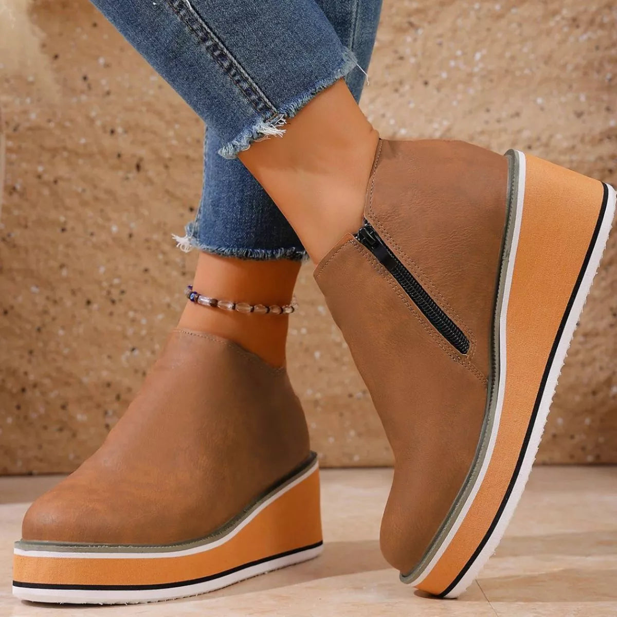 Wedge boots full length on foot