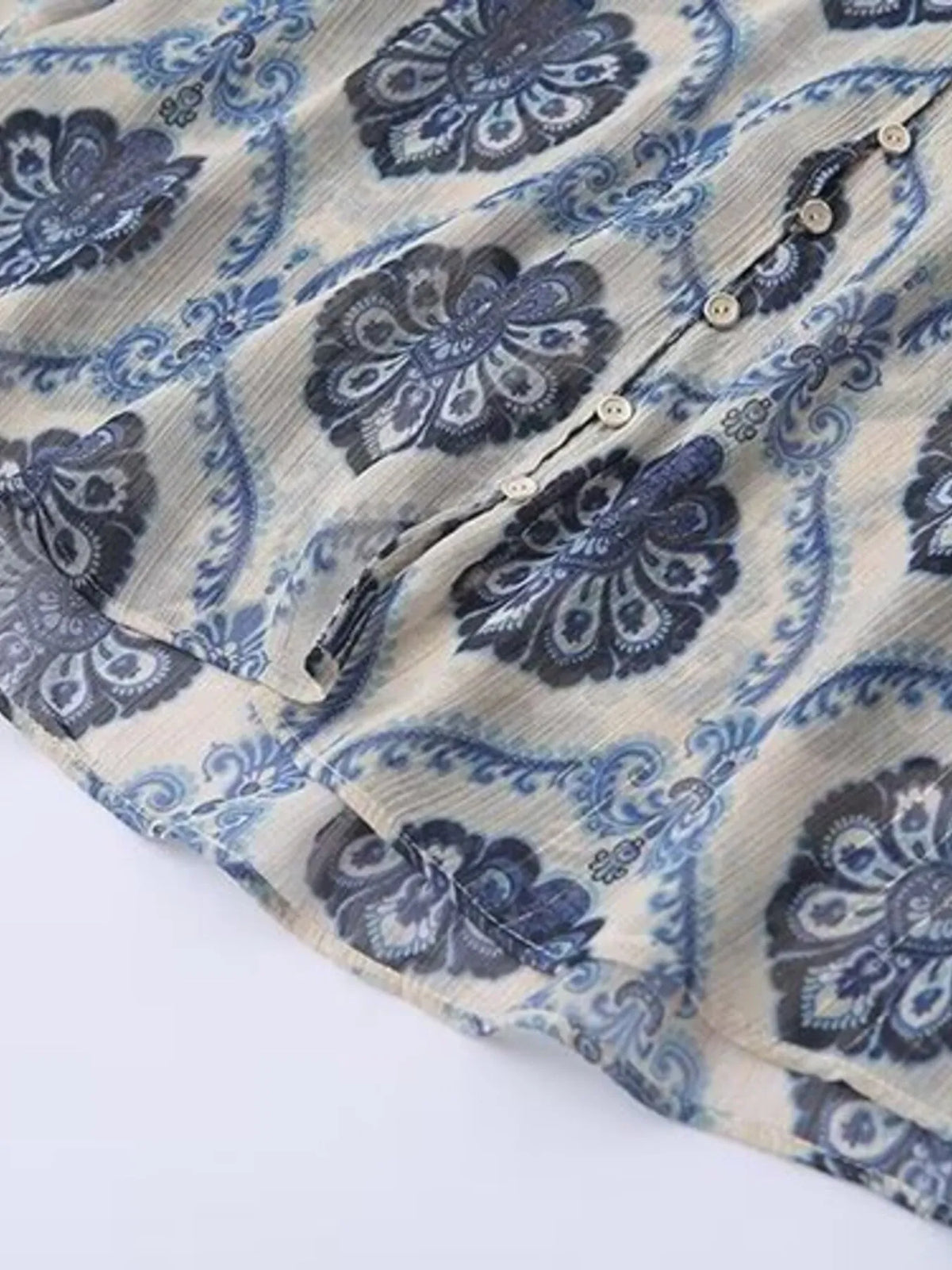 Printed Button Up Long Sleeve Dress close up