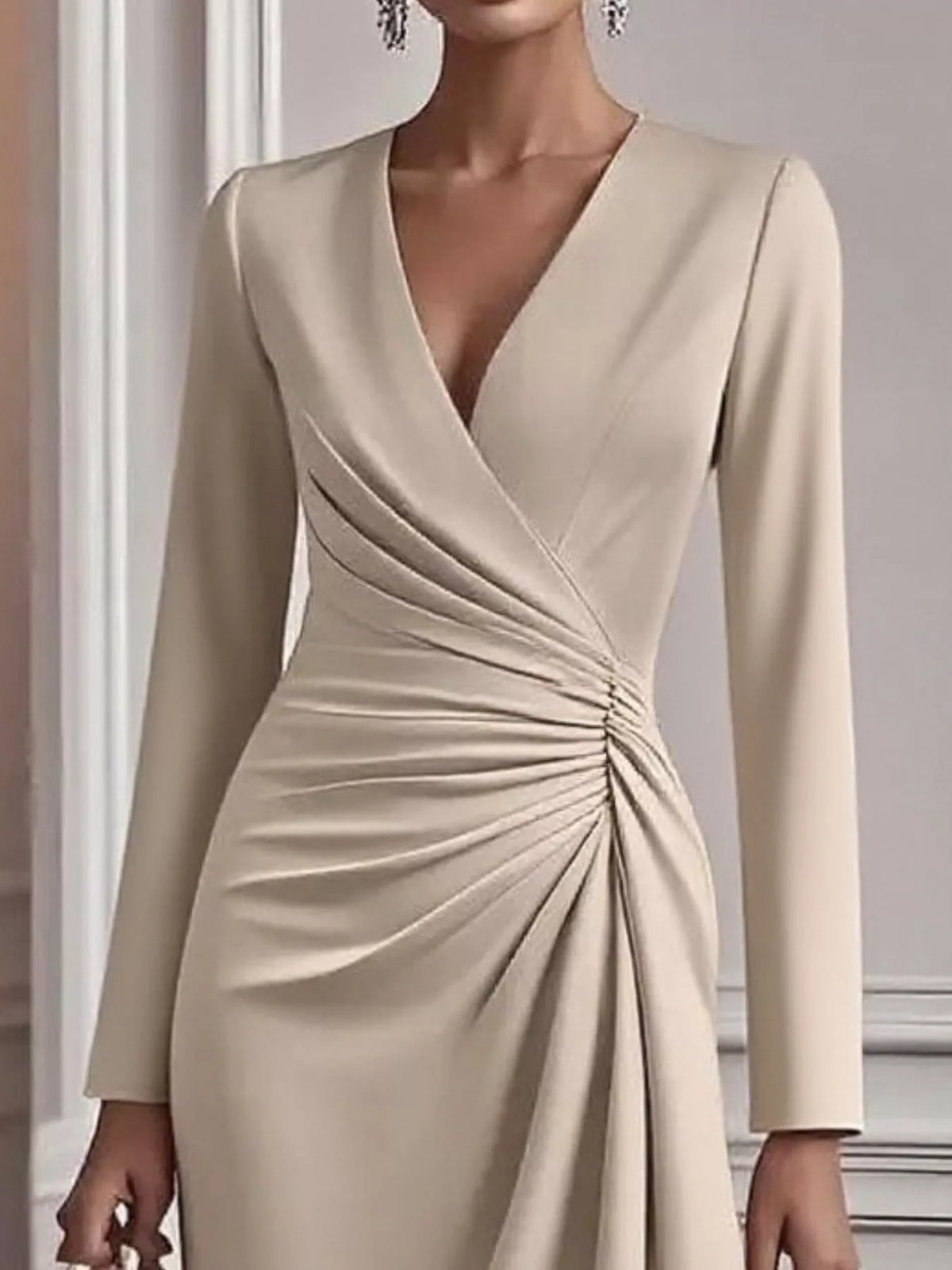 Ruched Surplice Long Sleeve Dress detail view