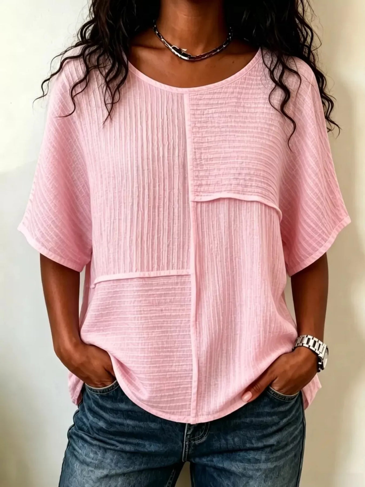 Round neck blouse in red