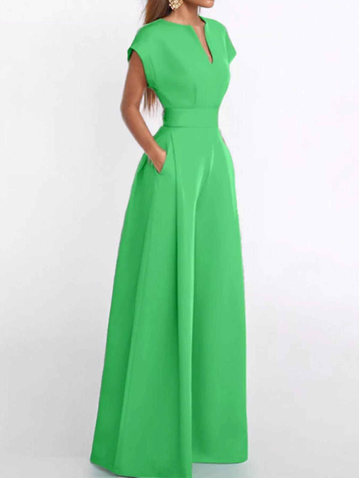 Notched neckline jumpsuit full length view