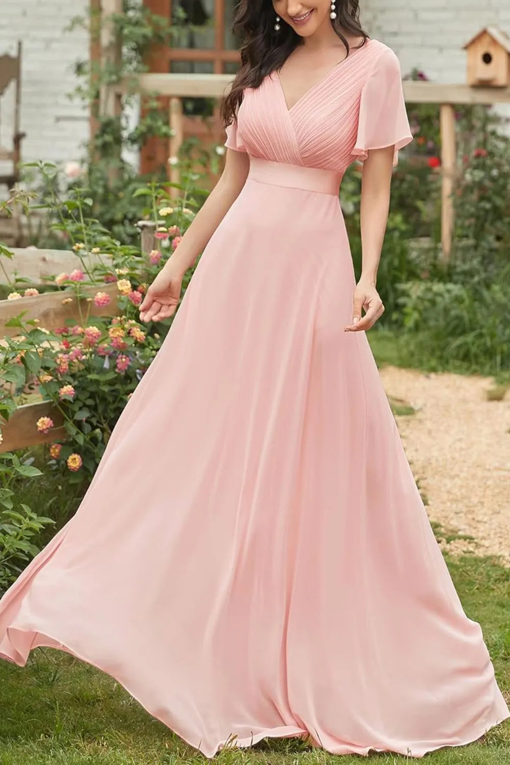 surplice flutter sleeve maxi dress side view