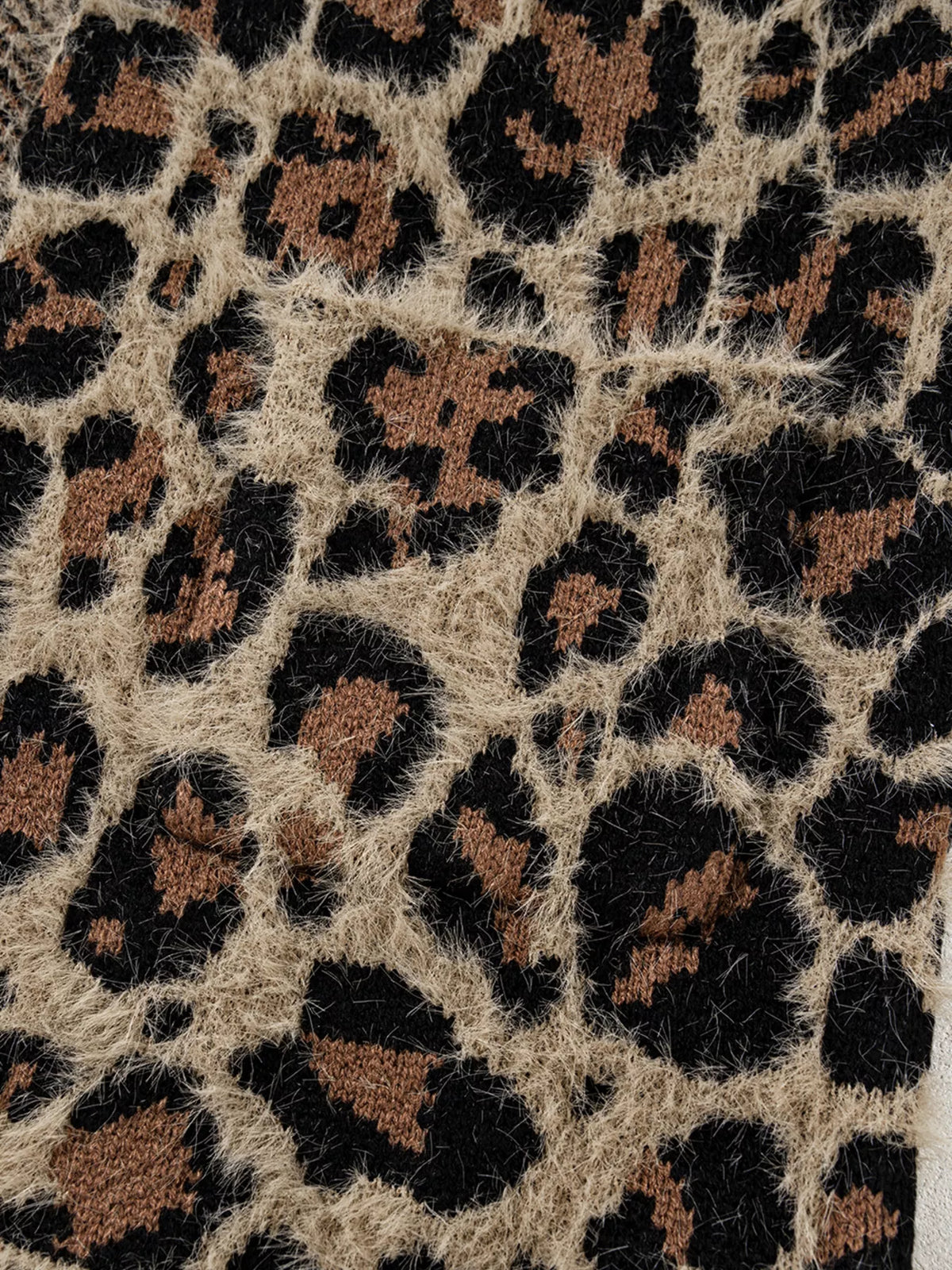Leopard open front cardigan, fabric close up