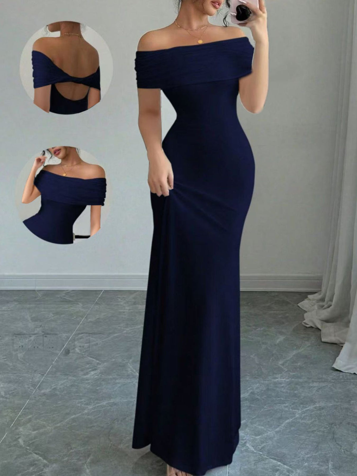 Off Shoulder Bodycon Maxi Dress back view