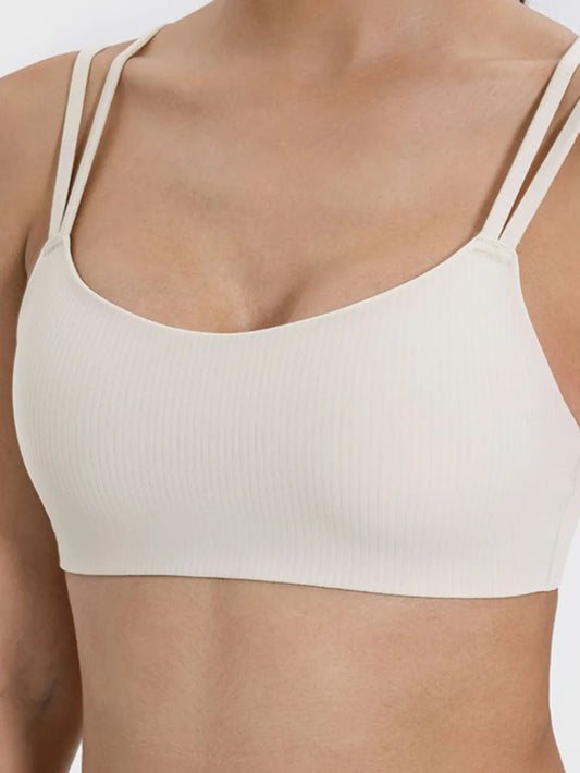 Millennia Scoop Neck Double Strap Active Cami Beige - Fashorio
