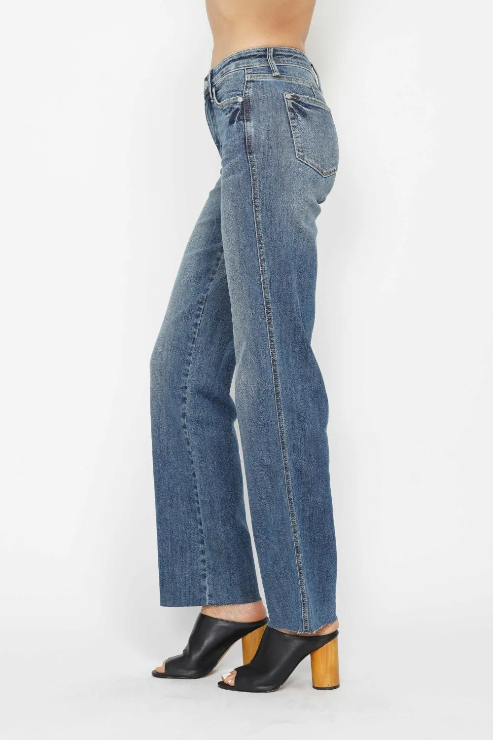 Close up of tummy control waistband on denim