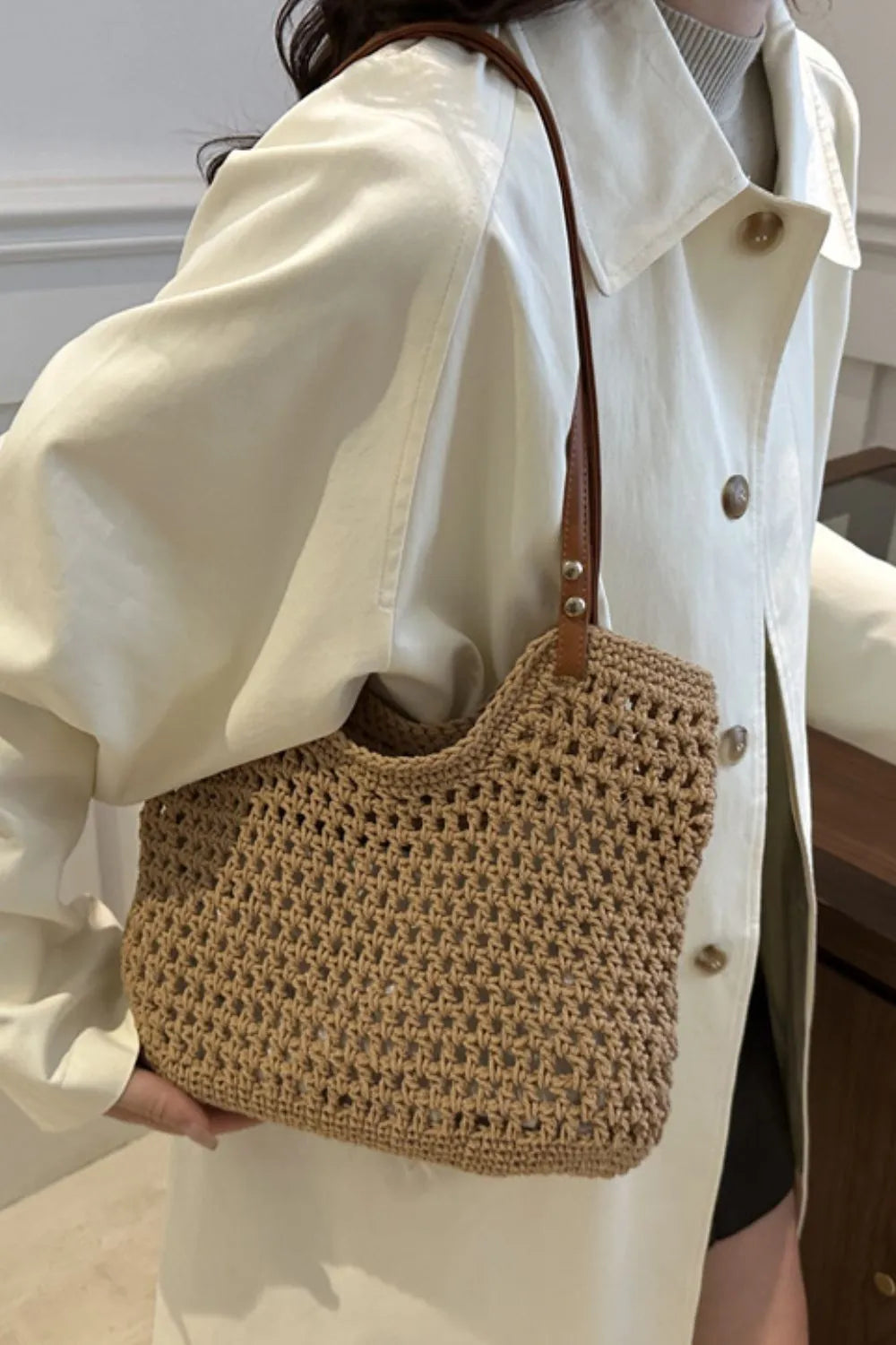 Openwork tote bag side view