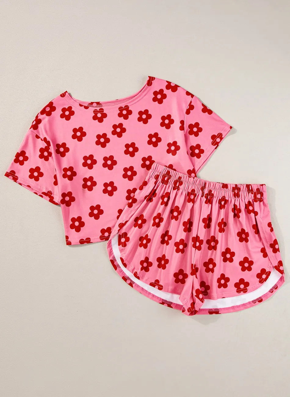 Floral Cropped Tee and Shorts Lounge Set, view 7