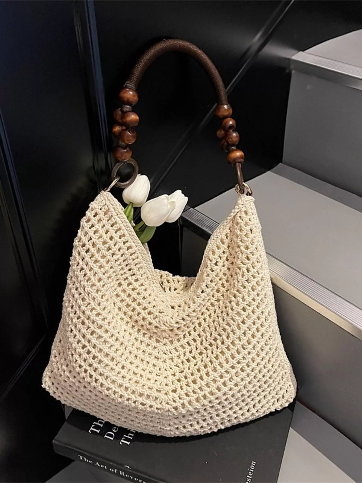 Interior view of knitted shoulder bag