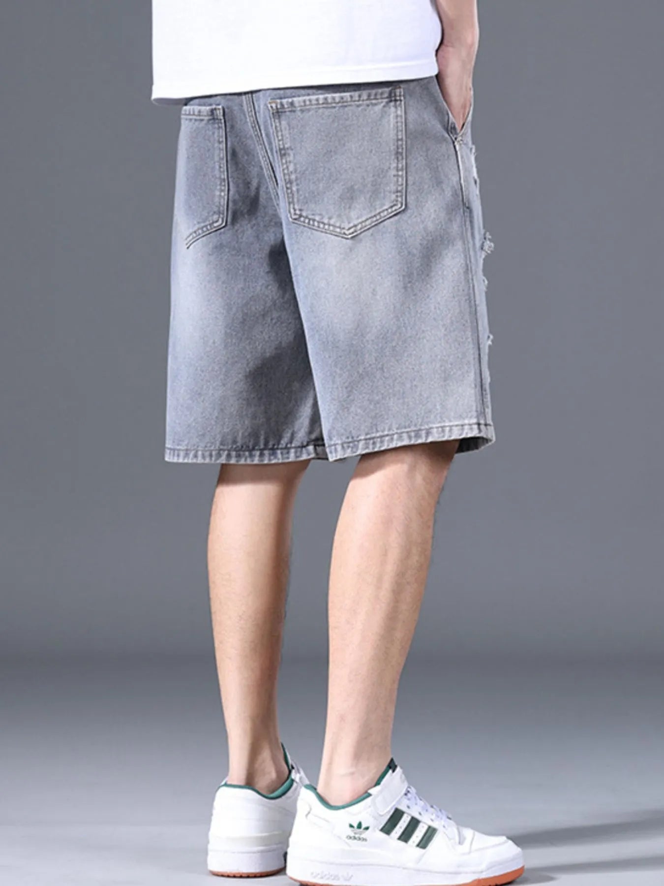 Men's Distressed Denim Shorts with Ripped Details - Fashorio