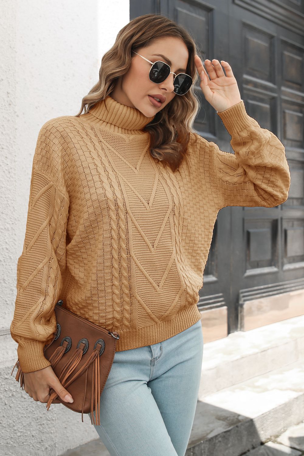 Cable-Knit Turtleneck Sweater - Fashorio
