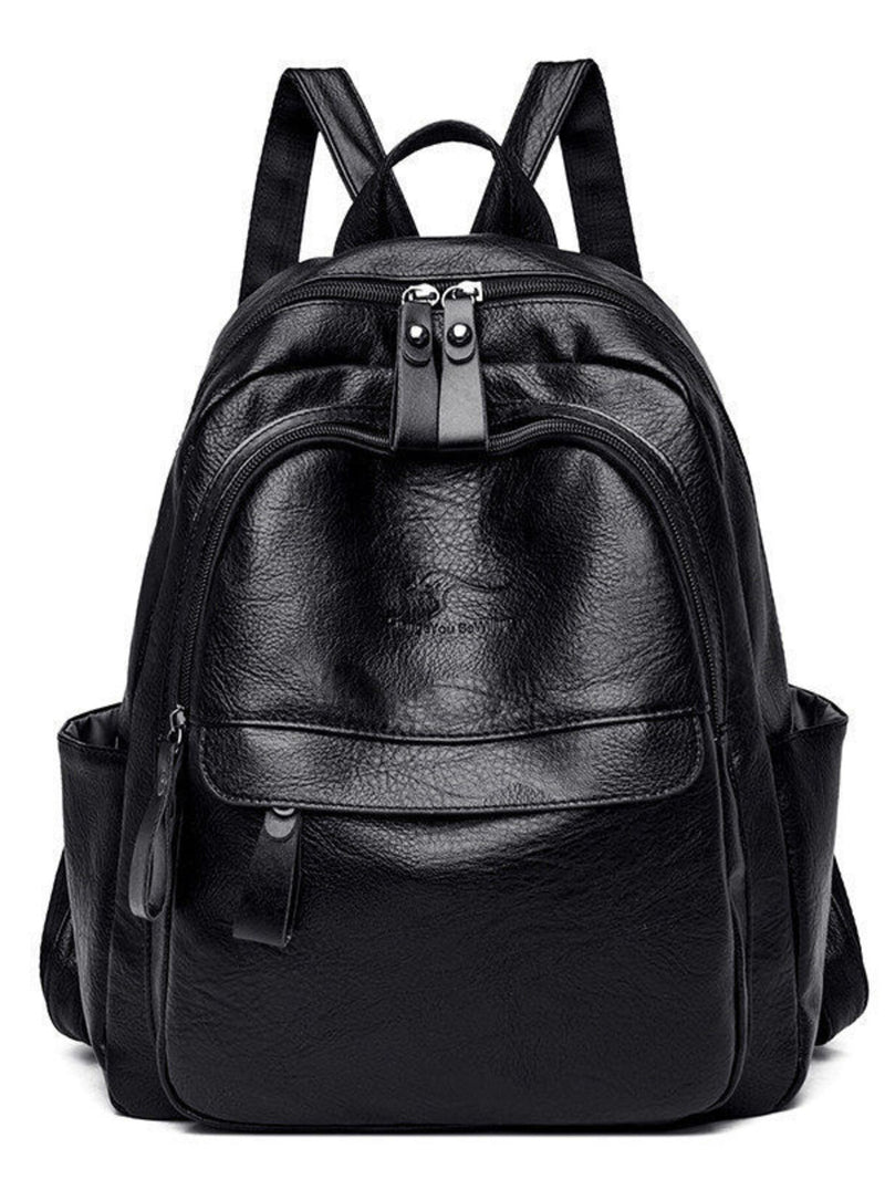 Black PU leather backpack front view