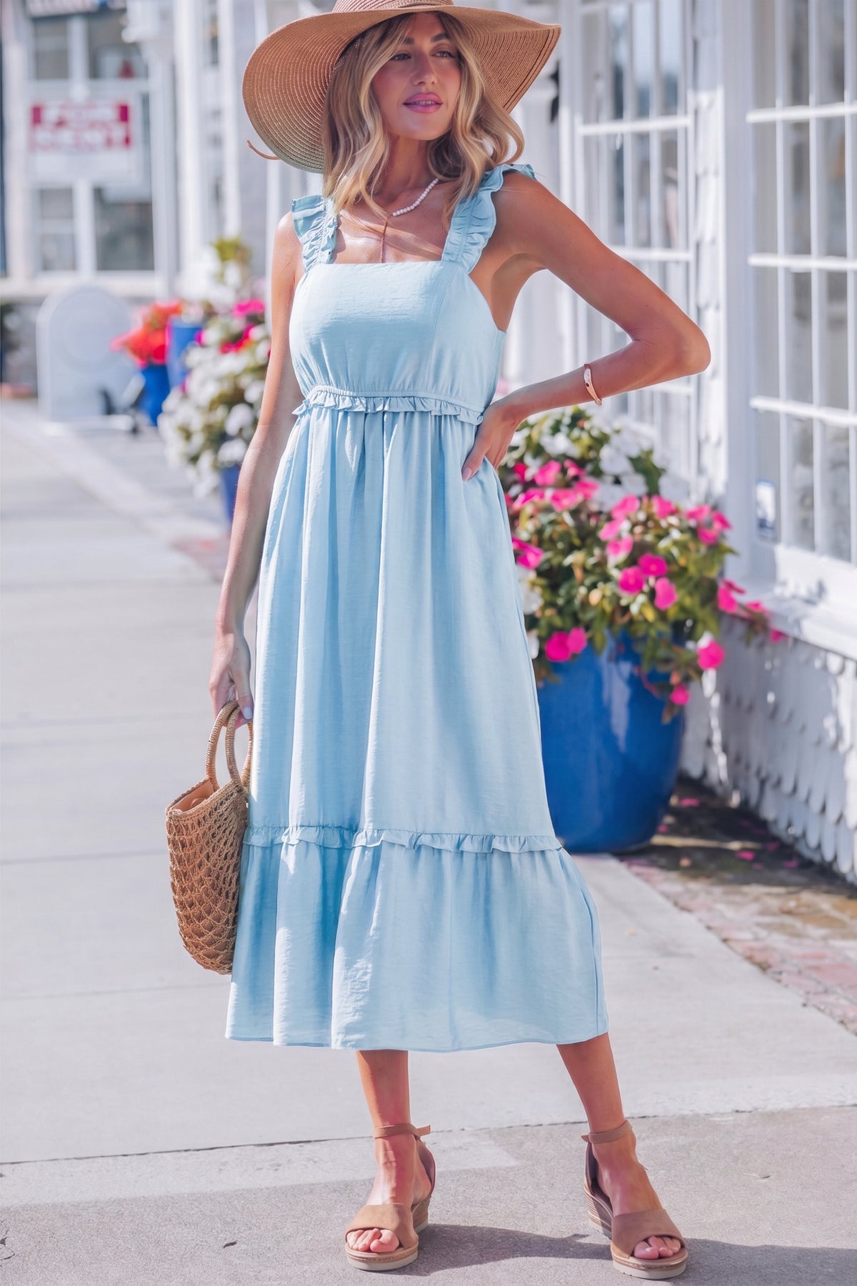 Blue maxi dress back view