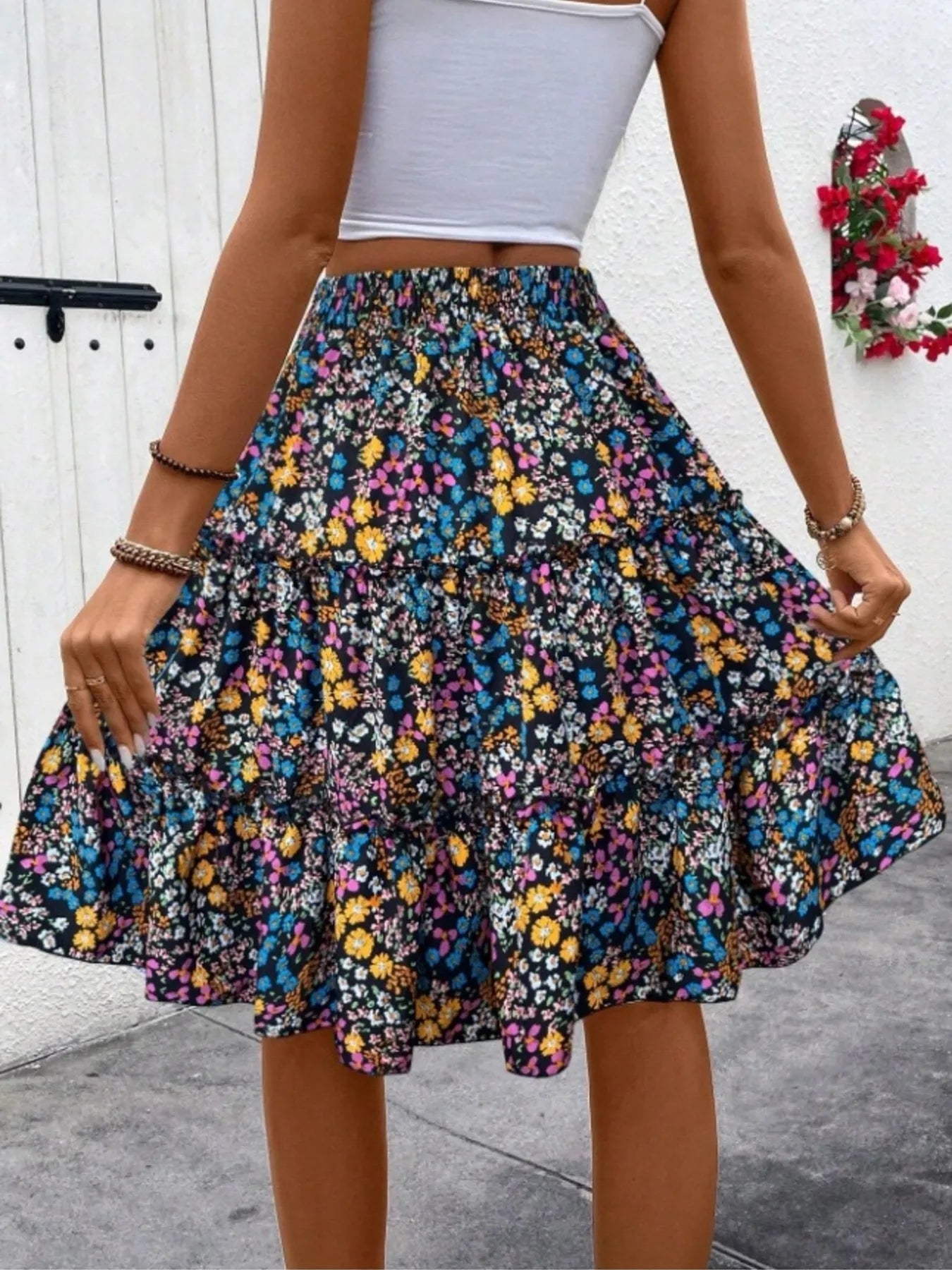 Floral Print Midi Skirt - Fashorio