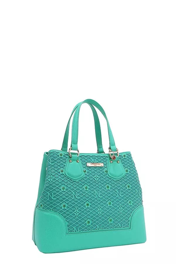 Monogram Pattern Handbag with Rhinestones Decor view 7