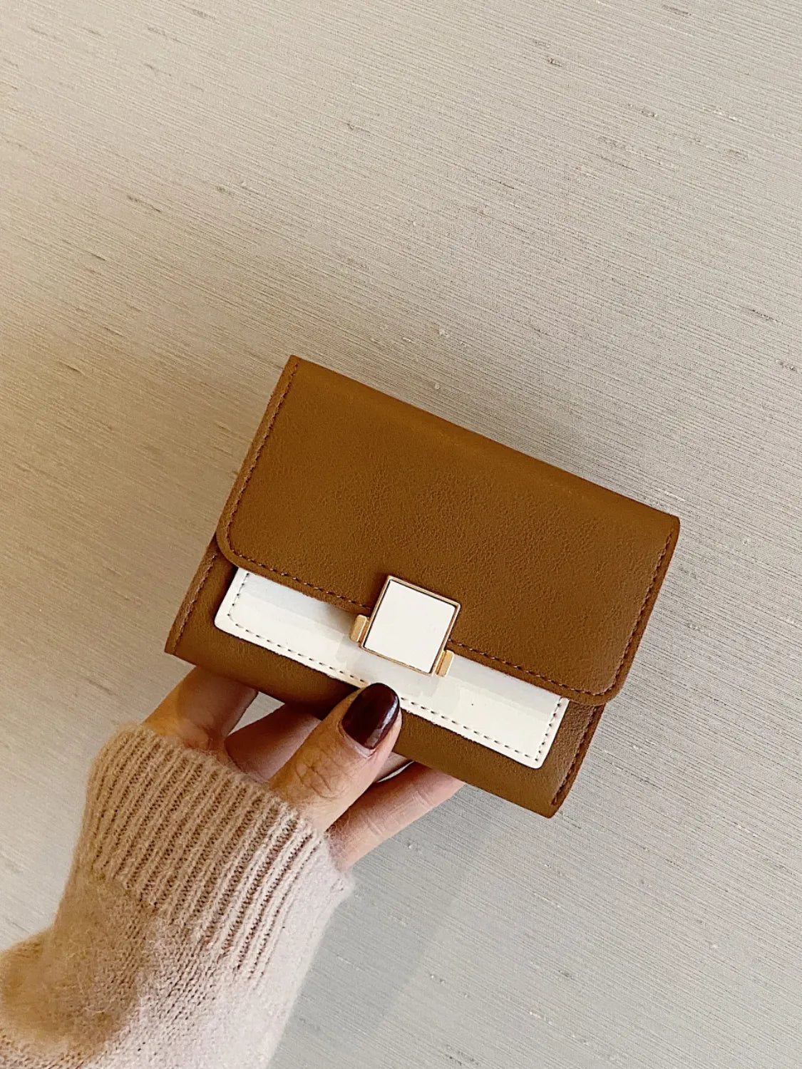 Contrast PU Leather Wallet Caramel One Size - Fashorio