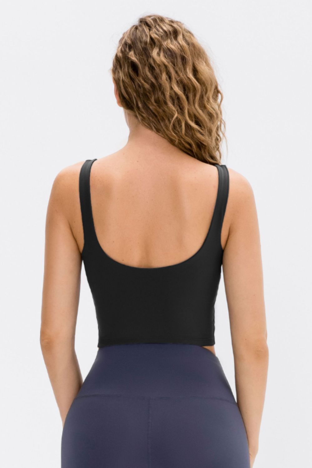 cropped scoop neck active tank back view