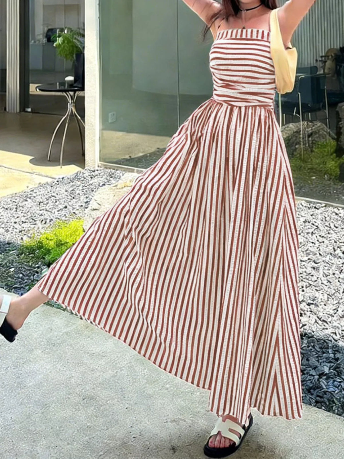 Brown striped maxi dress
