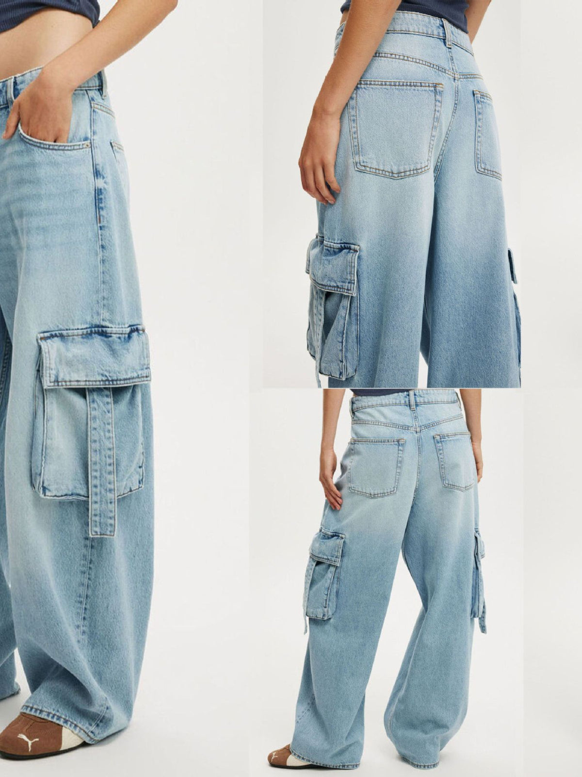 Vintage Wash Wide Leg Cargo Jeans, view 8