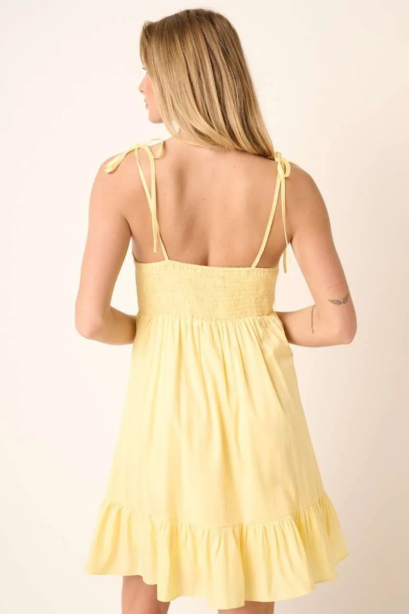 Ruched Detail Spaghetti Tie Mini Dress back view