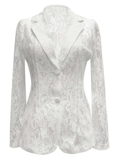 Floral Pattern Lace Single-Breasted Blazer - Fashorio