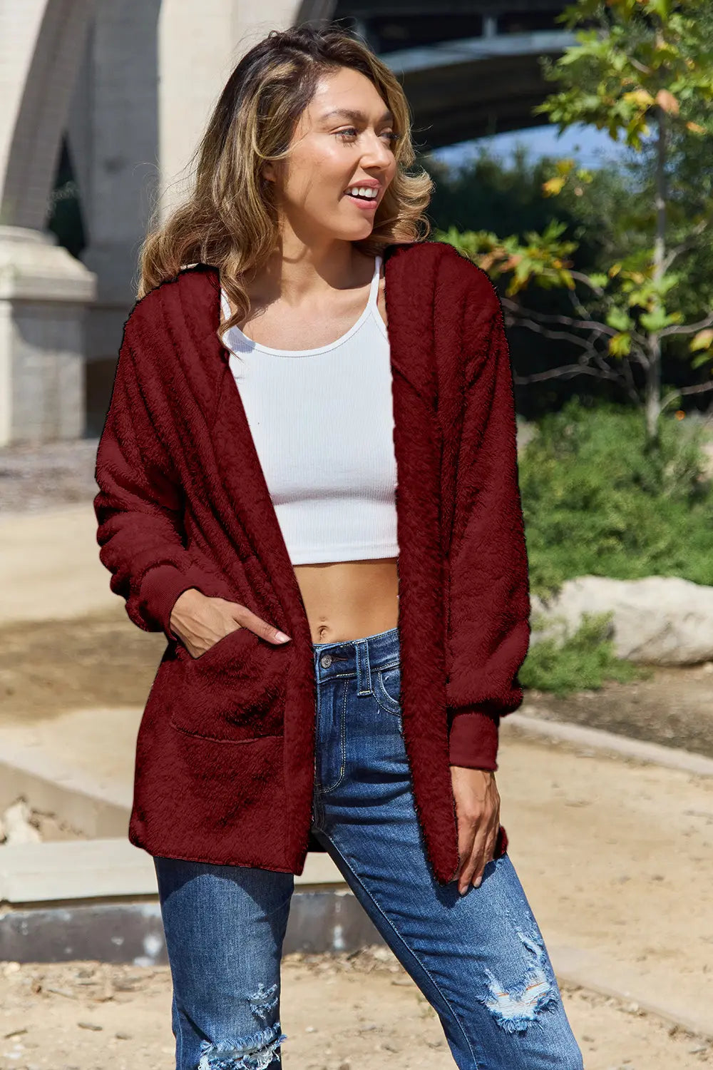 Teddy Hooded Jacket with Pockets, view 33