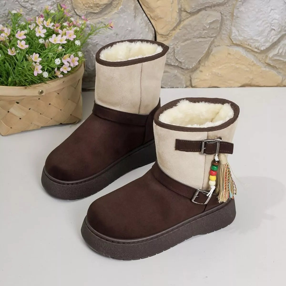 Bohemian Style Ankle Boots with Tassel Decor top down view