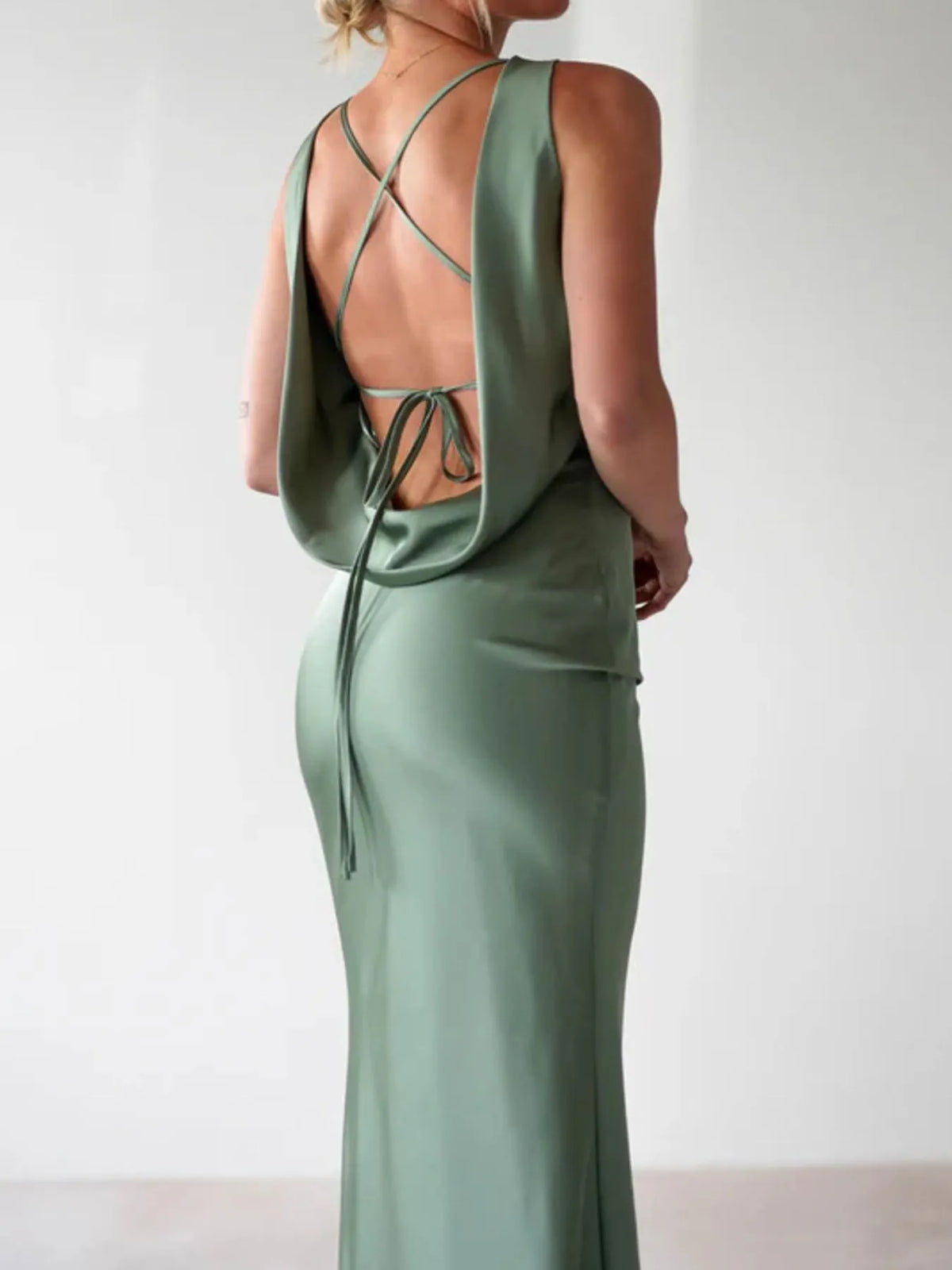 Satin Sleeveless Maxi Dress, side view