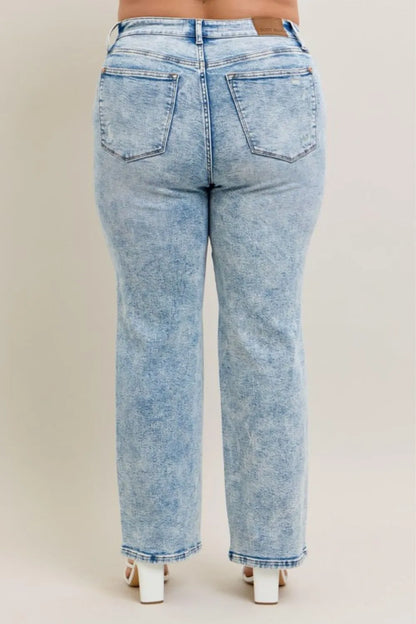 Judy Blue Full Size Hw Mineral Wash Destroy 90's Straight Jeans Plus Size - Fashorio