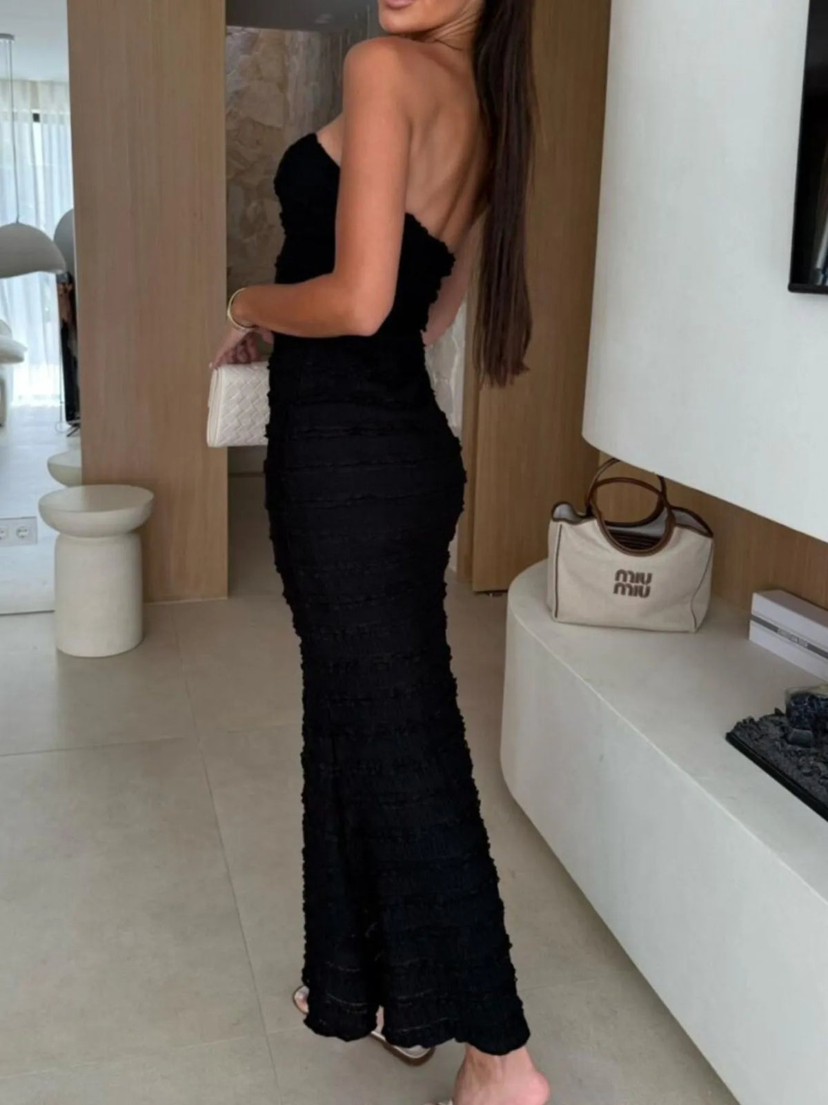 sweetheart neck tube maxi dress waist detail