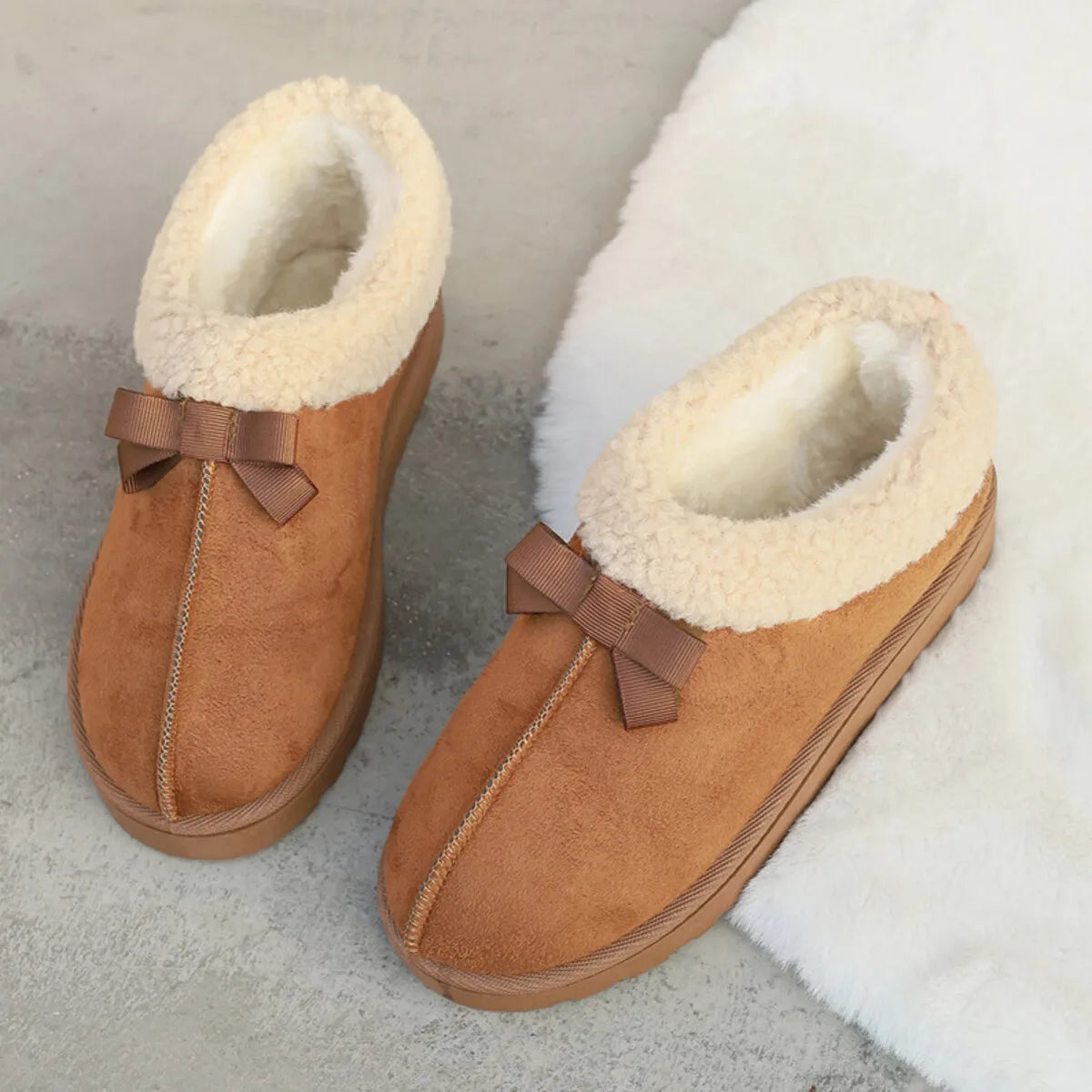Cozy Winter Ankle Boots with Fleece Lining Camel - Fashorio