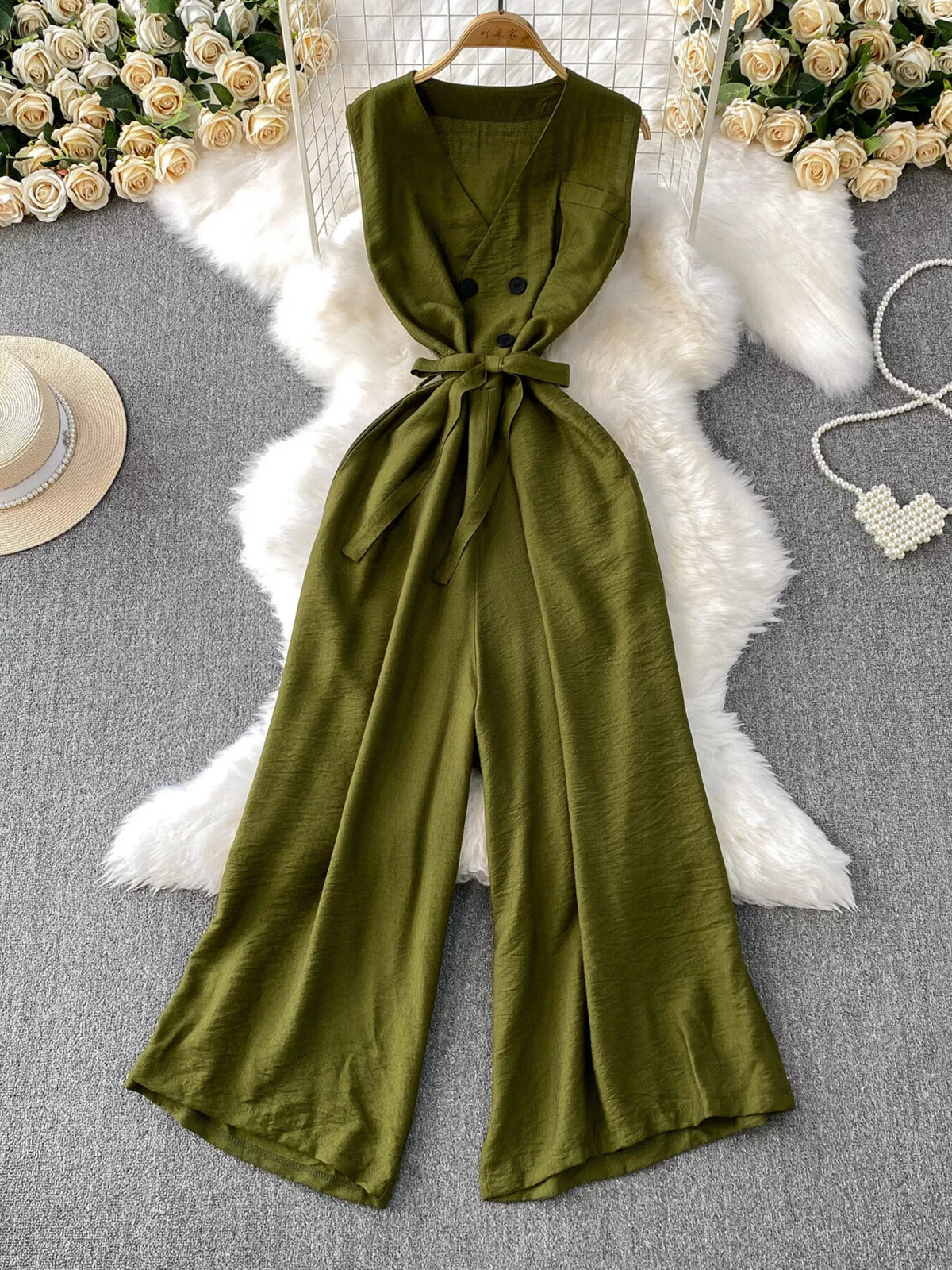 Brown sleeveless jumpsuit back view
