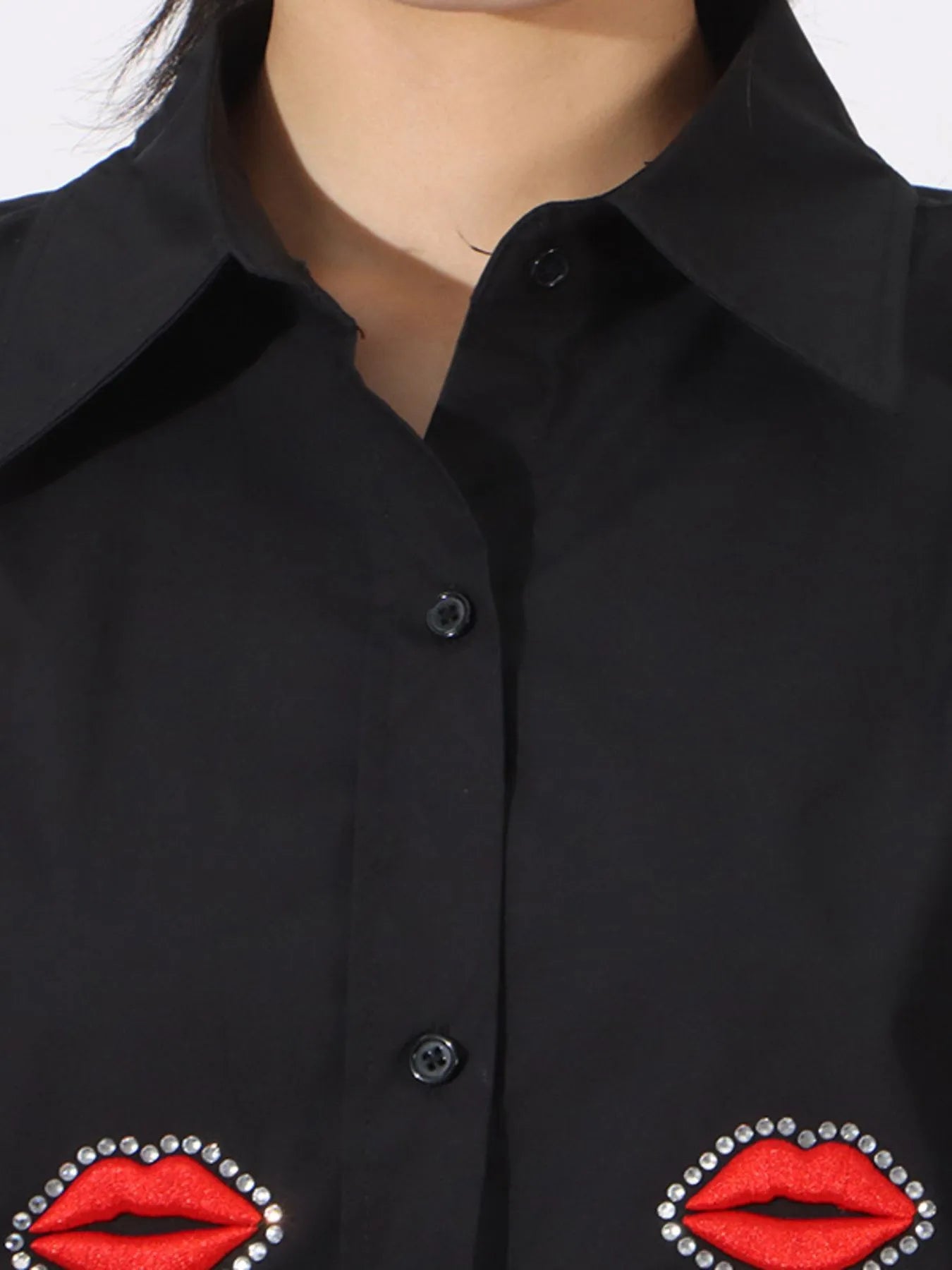 Lips Button Up Long Sleeve Shirt - Fashorio