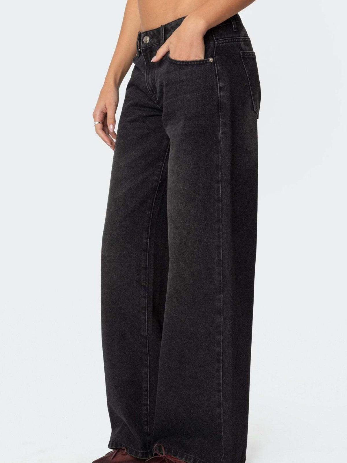 Vintage Wash Wide Leg Denim Jeans, view 7