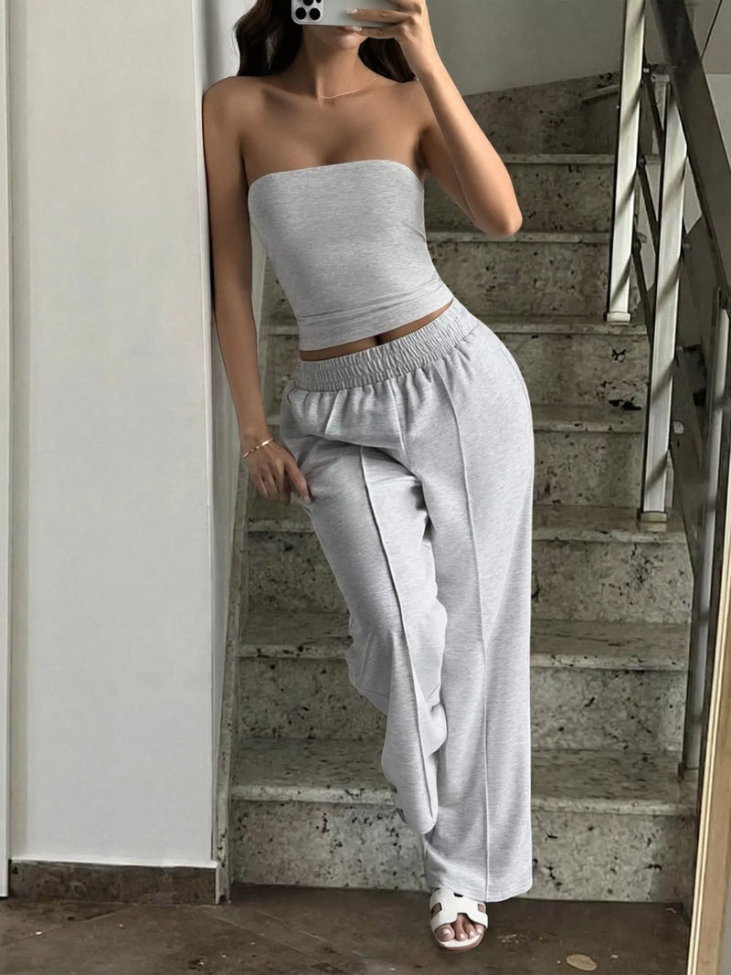 Tube top and wide leg pants set front view
