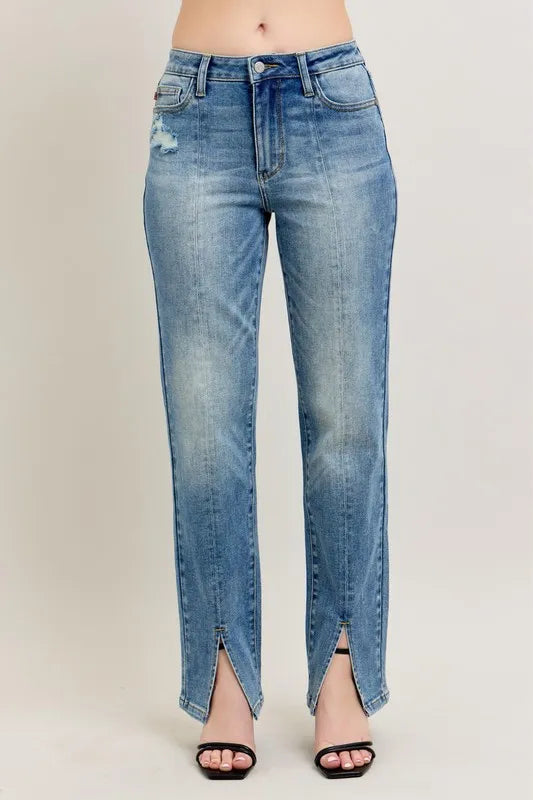 Judy Blue vintage wash straight jeans side view