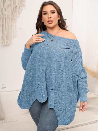 Plus Size Round Neck Batwing Sleeve Sweater - Fashorio