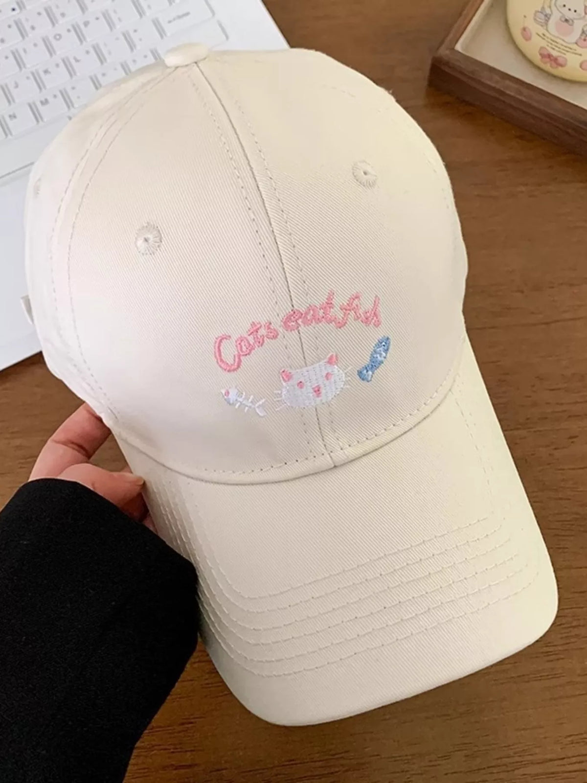 Back view of the one size cat embroidered cap