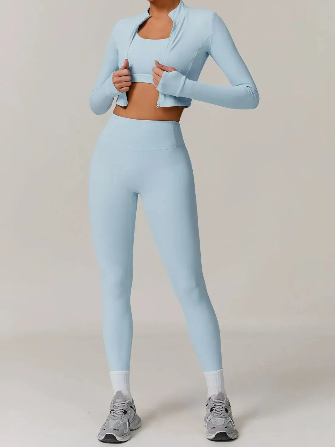 Bra Outerwear and Leggings 3-Piece Active Set Pastel Blue - Fashorio