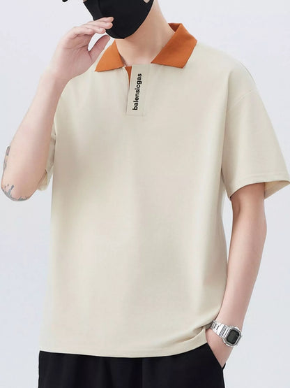 Men's Plus Size Contrast Collar Short Sleeve Polo - Fashorio