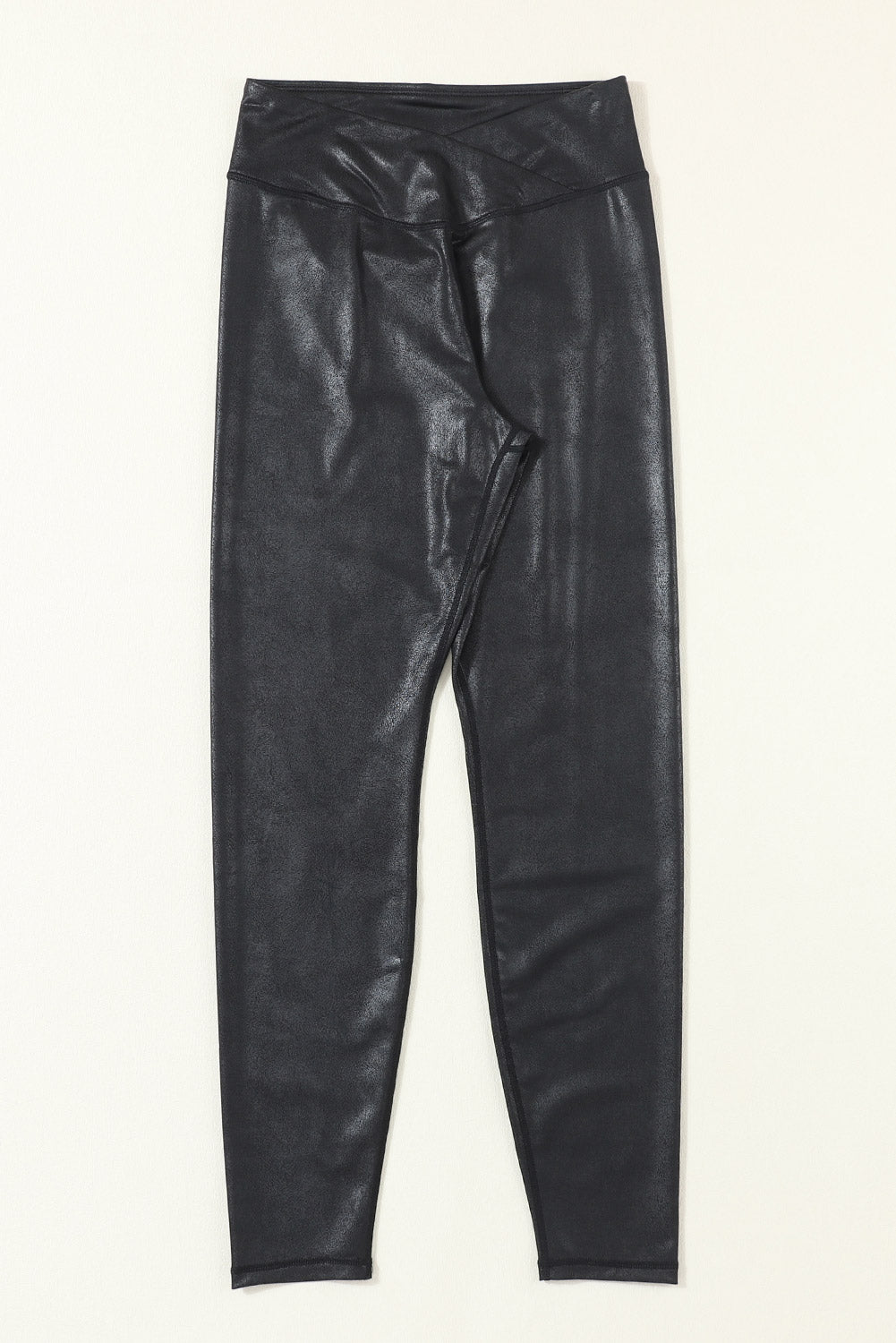 Black faux leather leggings back view