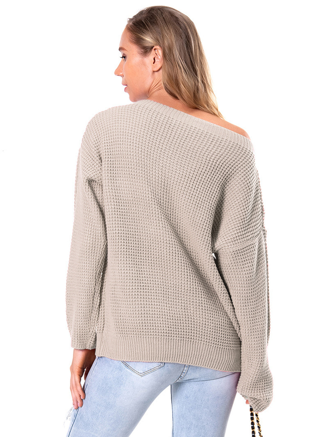 Boat Neck Drop Shoulder Long Sleeve Sweater - Fashorio