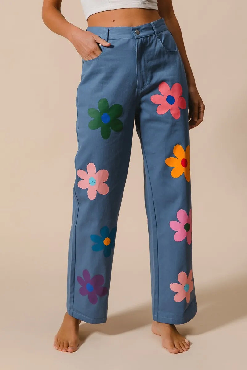 BiBi Flower Print Straight Legs Pants - Fashorio