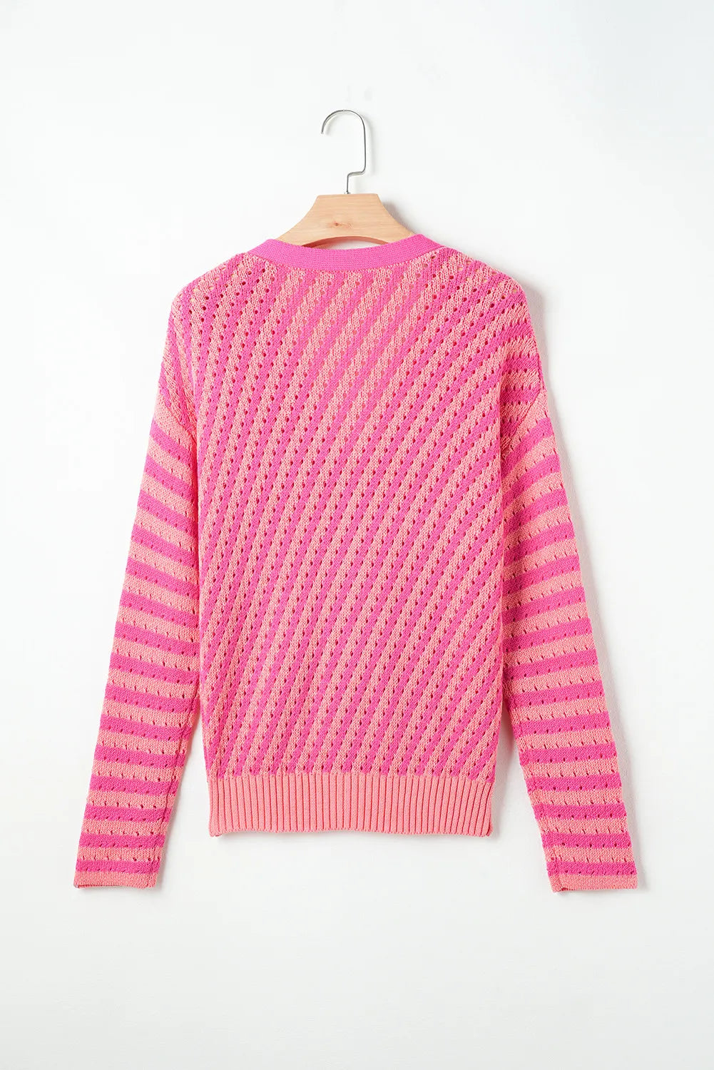 Striped V-Neck Button Up Cardigan - Fashorio